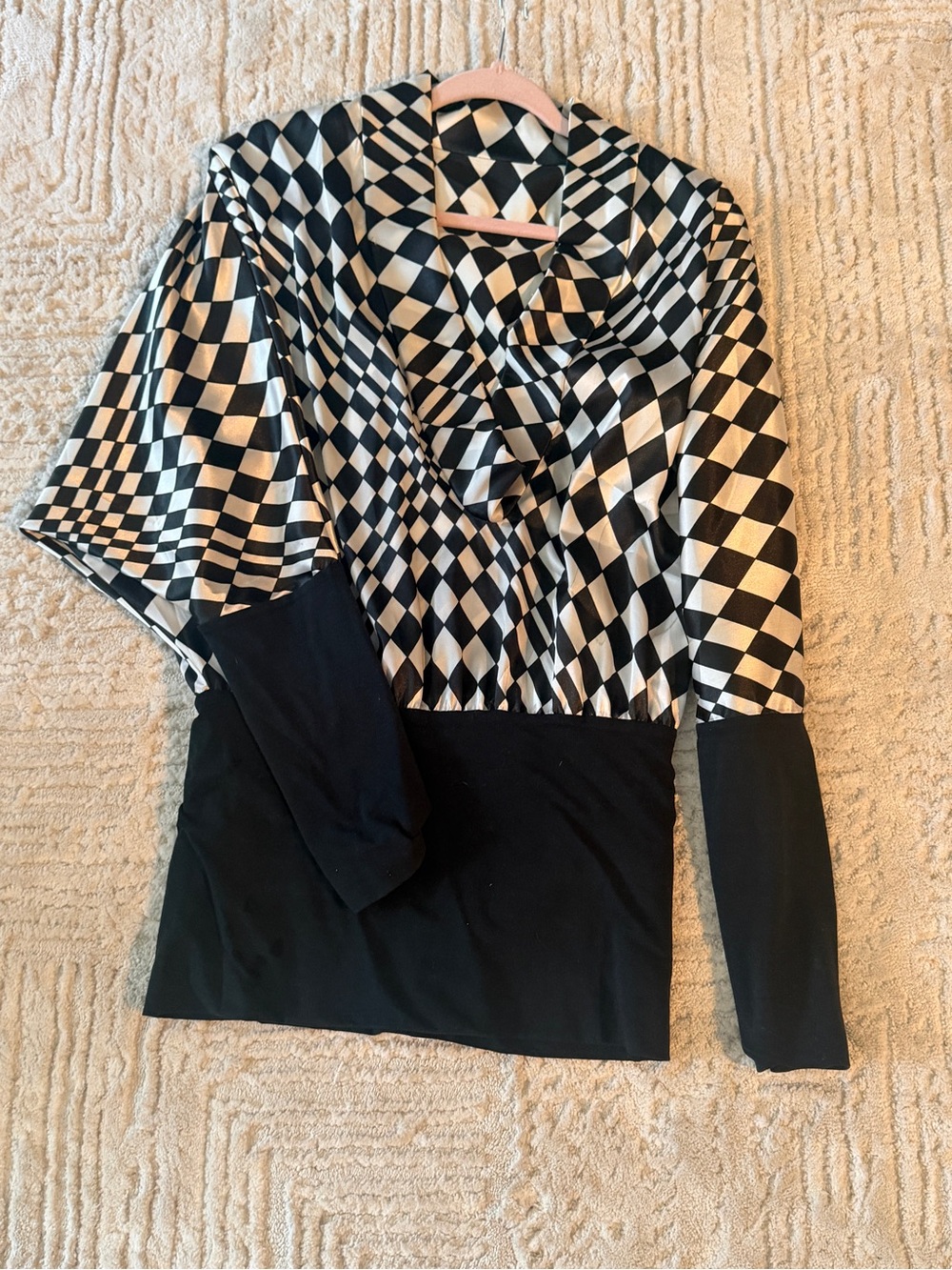 Black & White Geometric Cowl Neck Top
